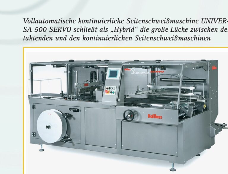 Vollautomatische kontinuierliche Seitenschweißmaschine UNIVER-SA 500 SERVO schließt als „Hybrid“ die große Lücke zwischen den taktenden und den kontinuierlichen Seitenschweißmaschinen